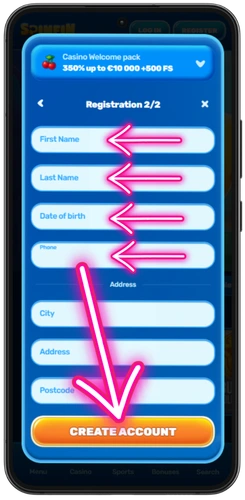 Non GamStop casino registration form with personal details